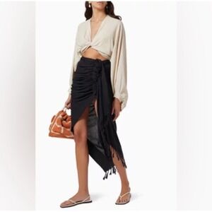 Just Bee Queen JBQ Tulum Ruched Cotton Side Zip Skirt Women's‎ Black Size Medium